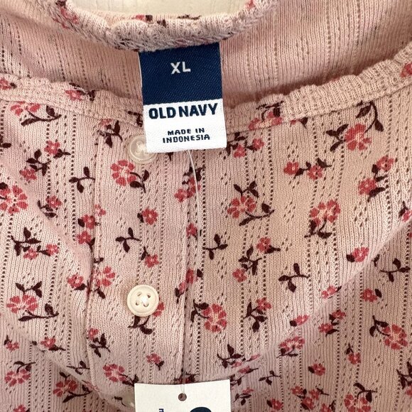 Old Navy Pointelle Henley Tank Top Cropped Cami Pajama Sleeveless Pink Floral - Picture 5 of 6